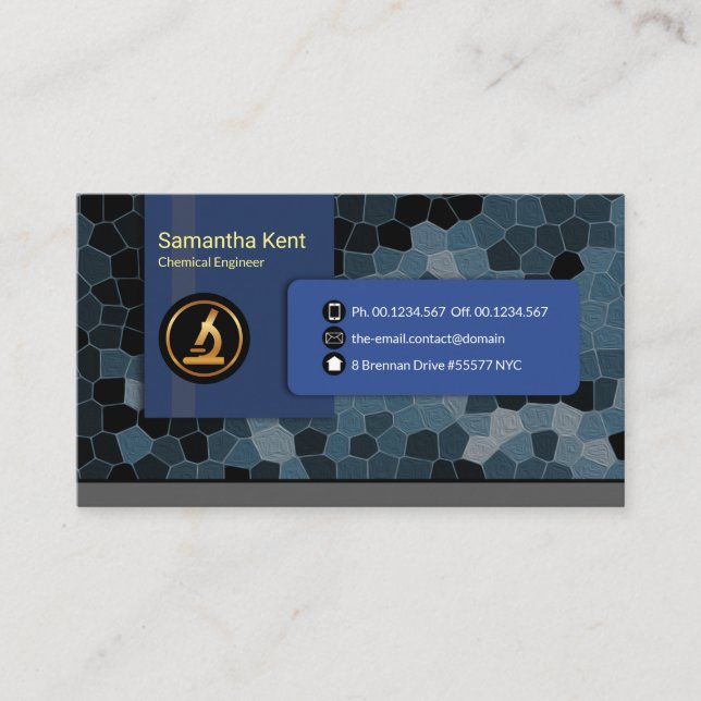 Blue Hexagon Chemical Crystals Gold Microscope Business Card (Front)