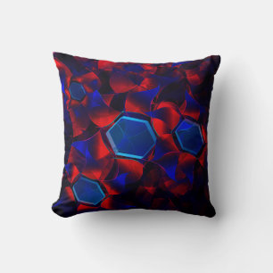 Blue hexagon mixed with overlapping red curves cushion