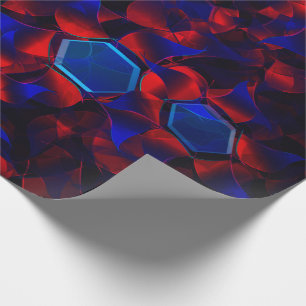 Blue hexagon mixed with overlapping red curves wrapping paper