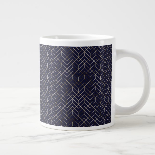 Blue Hexagon Pattern Large Coffee Mug (Right)