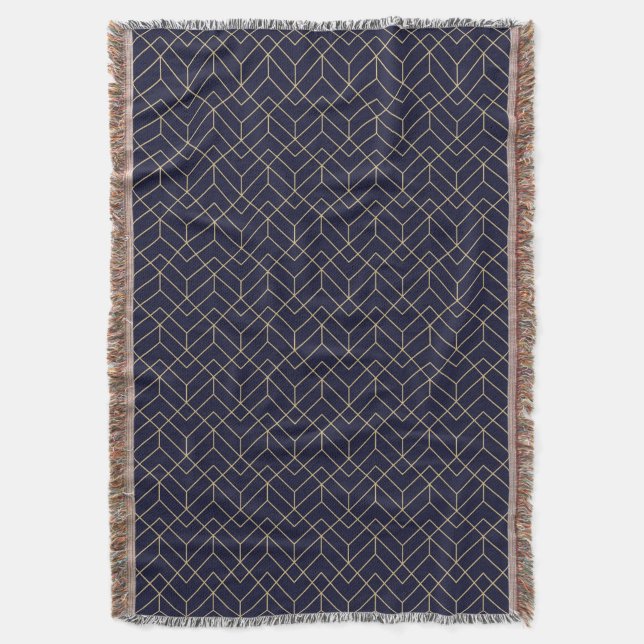 Blue Hexagon Pattern Throw Blanket (Front Vertical)