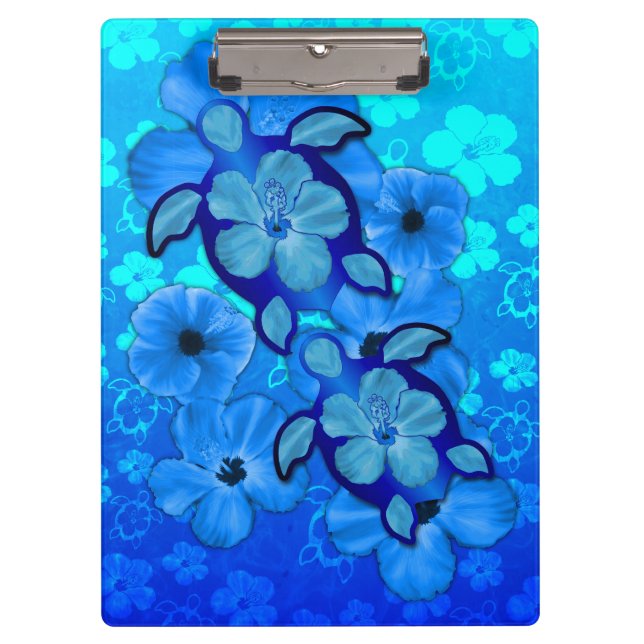 Blue Hibiscus And Honu Turtles Clipboard (Front)