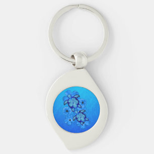 Blue Hibiscus And Honu Turtles Key Ring