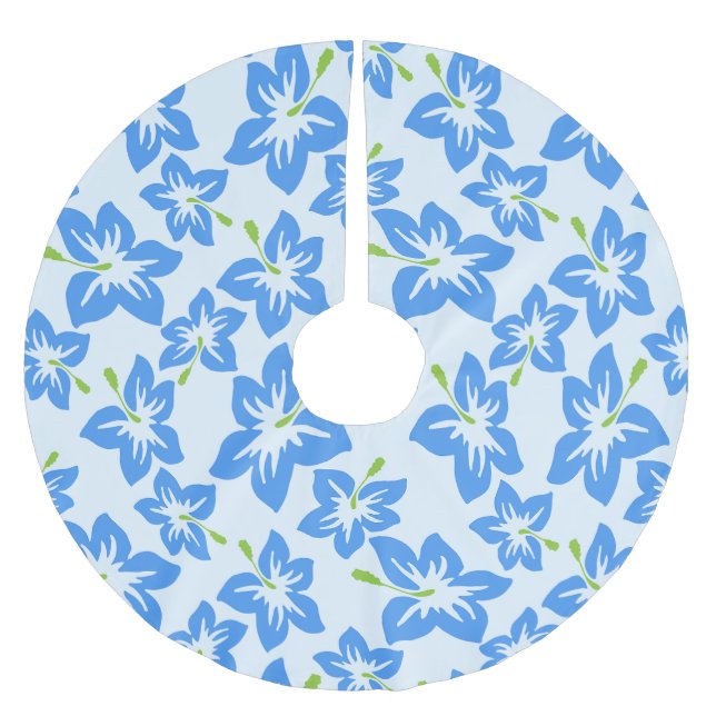 Blue Hibiscus, Blue Flowers, Pattern Of Flowers Brushed Polyester Tree Skirt (Front)