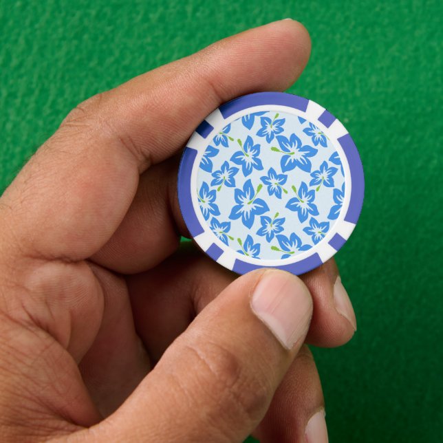 Blue Hibiscus, Blue Flowers, Pattern Of Flowers Poker Chips (Hand)