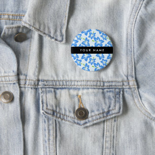 Blue Hibiscus, Blue Flowers, Your Name 6 Cm Round Badge
