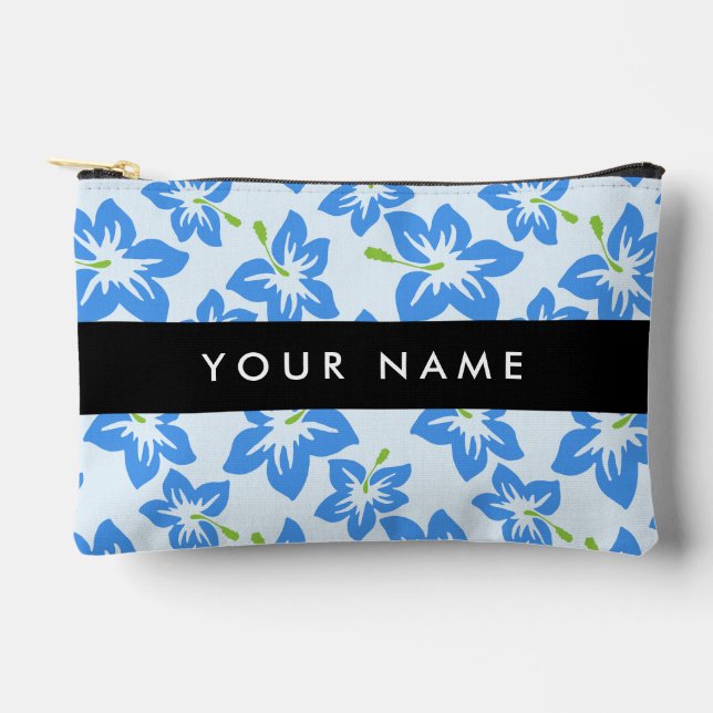 Blue Hibiscus, Blue Flowers, Your Name Accessory Pouch (Front)