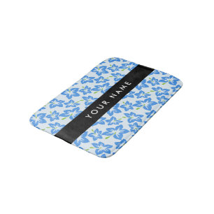 Blue Hibiscus, Blue Flowers, Your Name Bath Mat