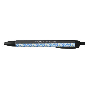 Blue Hibiscus, Blue Flowers, Your Name Black Ink Pen