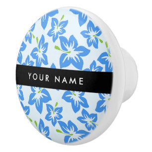 Blue Hibiscus, Blue Flowers, Your Name Ceramic Knob