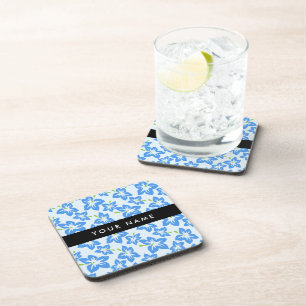 Blue Hibiscus, Blue Flowers, Your Name Coaster