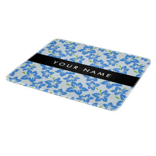 Blue Hibiscus, Blue Flowers, Your Name Cutting Board