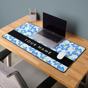 Blue Hibiscus, Blue Flowers, Your Name Desk Mat
