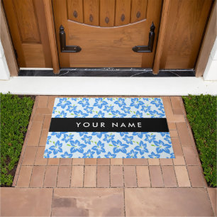 Blue Hibiscus, Blue Flowers, Your Name Doormat