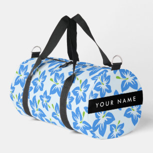 Blue Hibiscus, Blue Flowers, Your Name Duffle Bag