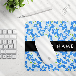 Blue Hibiscus, Blue Flowers, Your Name Mouse Pad
