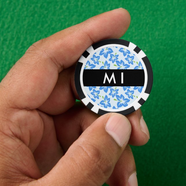 Blue Hibiscus, Blue Flowers, Your Name Poker Chips (Hand)