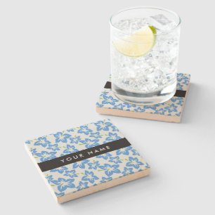 Blue Hibiscus, Blue Flowers, Your Name Stone Coaster