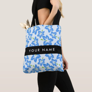 Blue Hibiscus, Blue Flowers, Your Name Tote Bag