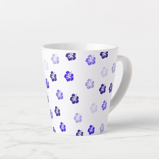 Blue Hibiscus Floral Latte Mug (Right Angle)