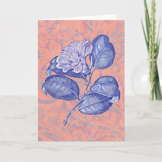 Blue Hibiscus Flower Art Deco Note Card (Front)