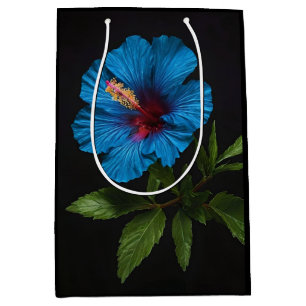 Blue Hibiscus Flower On Black, Medium Gift Bag