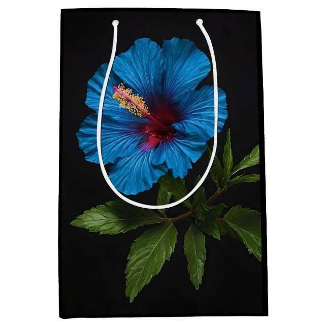 Blue Hibiscus Flower On Black,  Medium Gift Bag (Front)