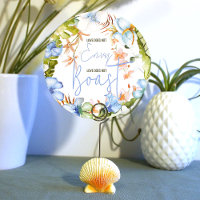 Blue Hibiscus Green Banana Leaves Sign