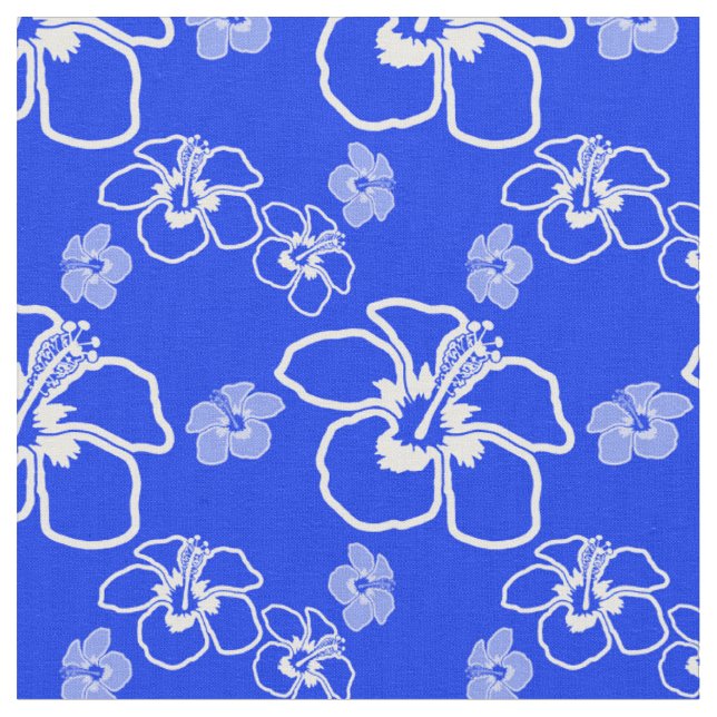 Blue Hibiscus Hawaiian Fabric (Close Up)