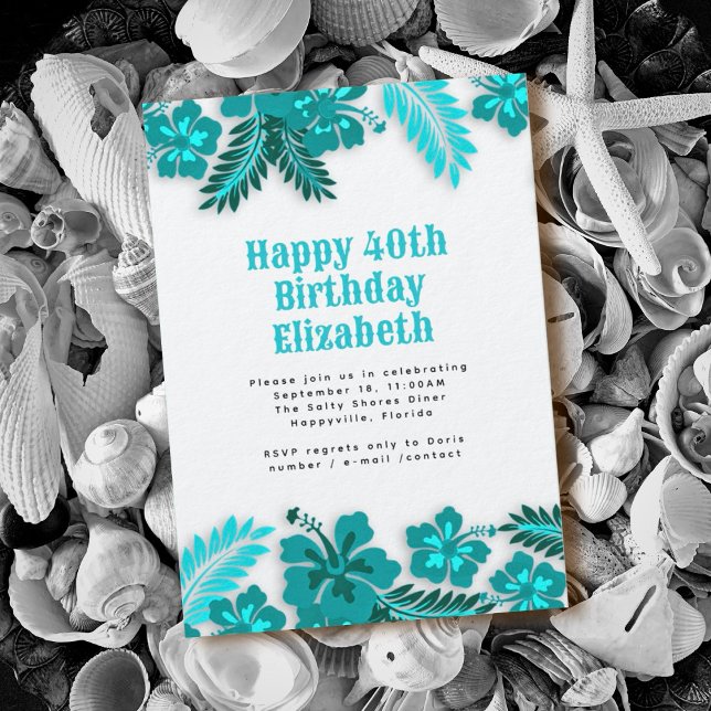 Blue Hibiscus Hawaiian Flowers Birthday Party Invitation (Creator Uploaded)