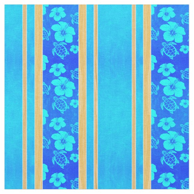 Blue Hibiscus Hawaiian Honu Fabric (Close Up)