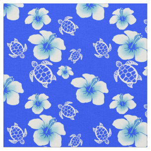 Blue Hibiscus Honu Hawaiian Fabric