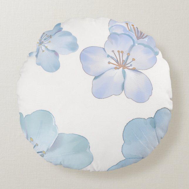 Blue Hibiscus Round Cushion (Front)