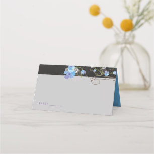 Blue Hibiscus & Swallows Floral Chalkboard Wedding Place Card