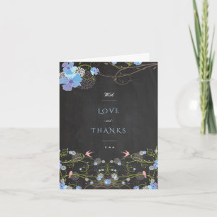 Blue Hibiscus & Swallows Floral Chalkboard Wedding Thank You Card