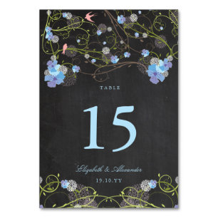 Blue Hibiscus Swirls & Swallows Floral Wedding Tab Table Number