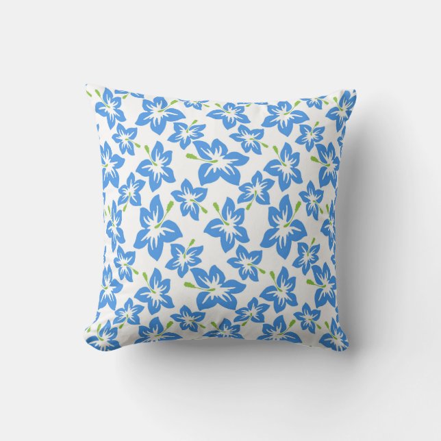 Blue Hibiscus Tropical Floral Cushion (Front)