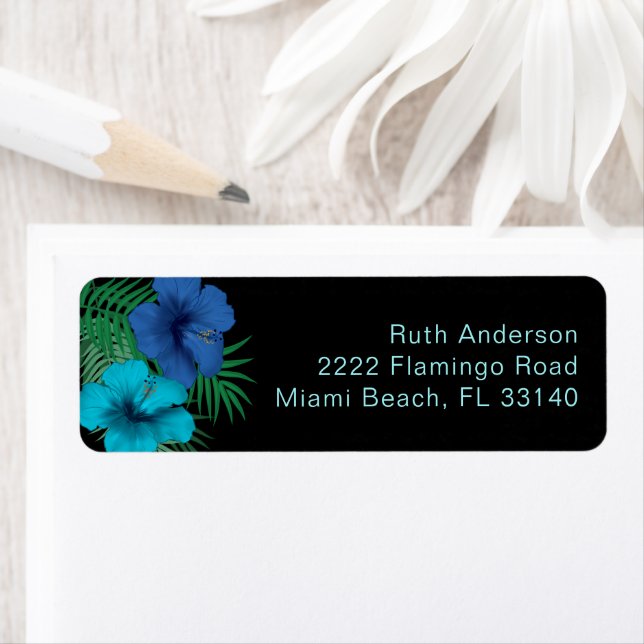 Blue Hibiscus Tropical Greenery Return Address (Insitu)