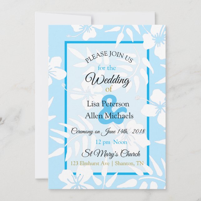 Blue Hibiscus Wedding Invitation (Front)