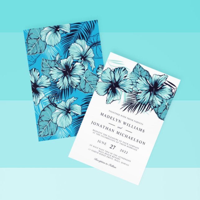 Blue Hibiscus Wedding Invitation (Creator Uploaded)