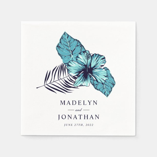 Blue Hibiscus Wedding Napkin (Front)
