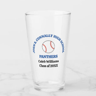 Blue High School Baseball Player Personalised Glass