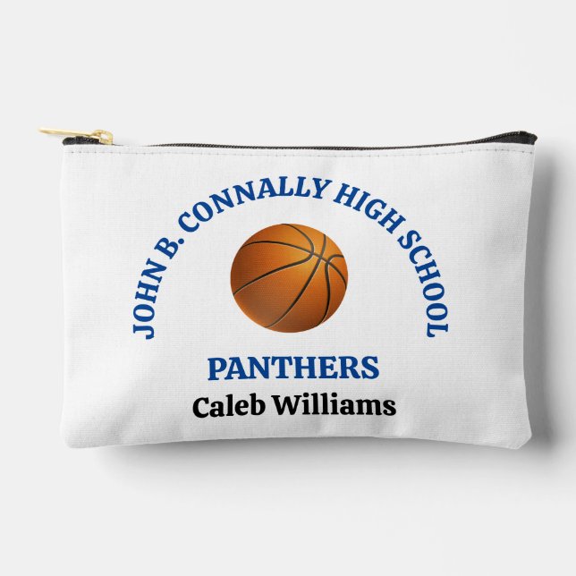 Blue High School Basketball Player Personalised Accessory Pouch (Front)