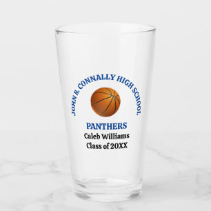 Blue High School Basketball Player Personalised Glass