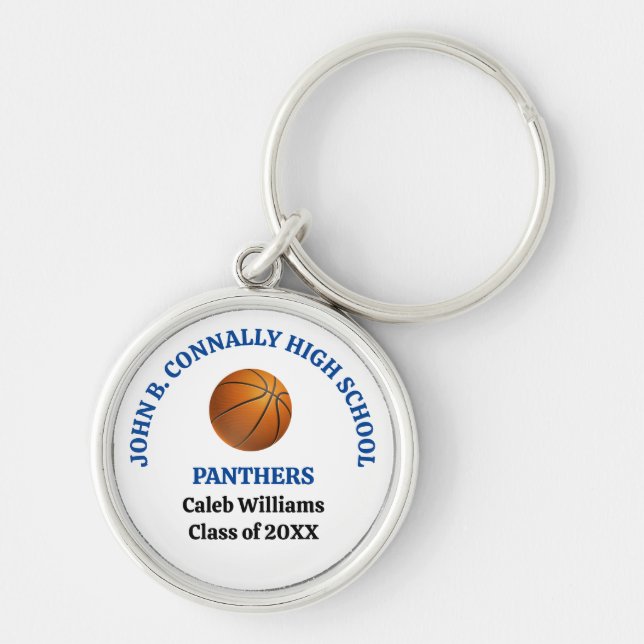 Blue High School Basketball Player Personalised Key Ring (Front)