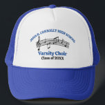 Blue High School Choir Customisable Trucker Hat<br><div class="desc">This modern blue high school choir hat features the group name under the musical staff. Customise for a chorale singer or their director for a great graduation keepsake gift.</div>