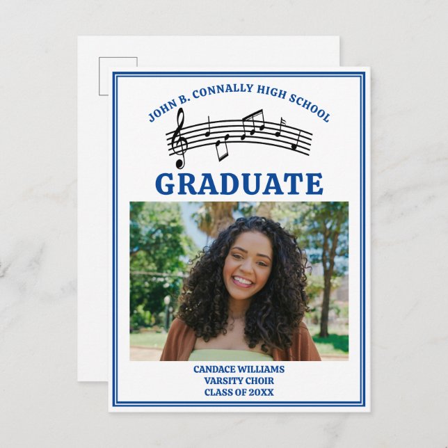 Blue High School Choir Photo Graduation Announcement Postcard (Front/Back)