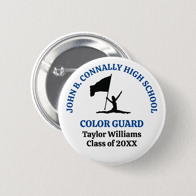 Blue High School Colour Guard Personalised 6 Cm Round Badge (Front & Back)