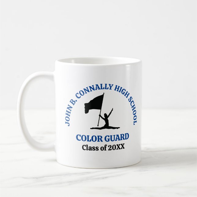 Blue High School Colour Guard Personalised Coffee Mug (Left)
