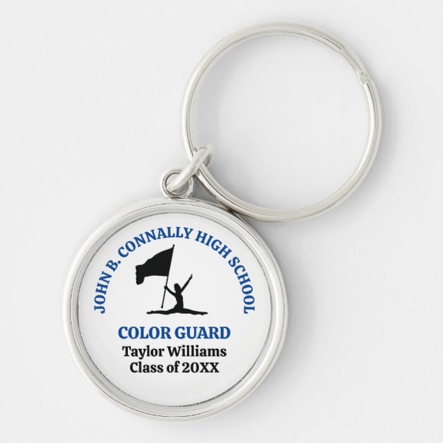 Blue High School Colour Guard Personalised Key Ring (Front)